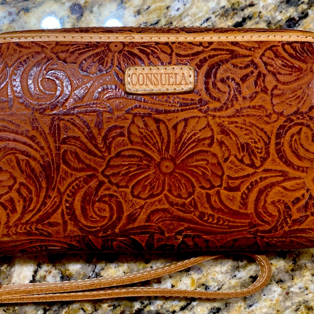 Consuela Embossed Leather Wristlet